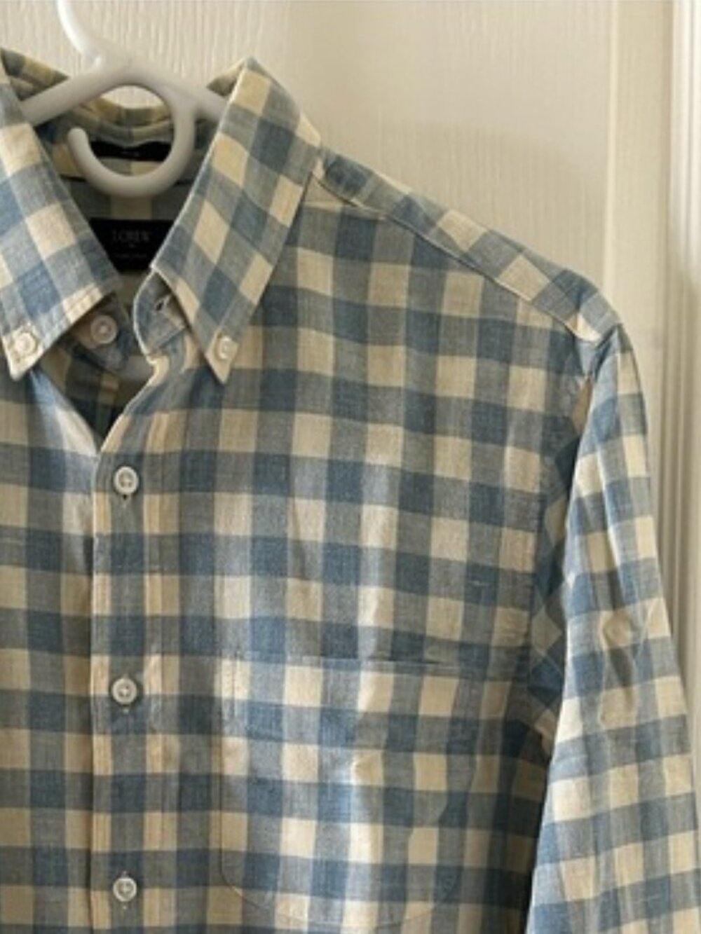 J.Crew Homespun Blue Cream Gingham Check Long Sleeve Slim Shirt Size S